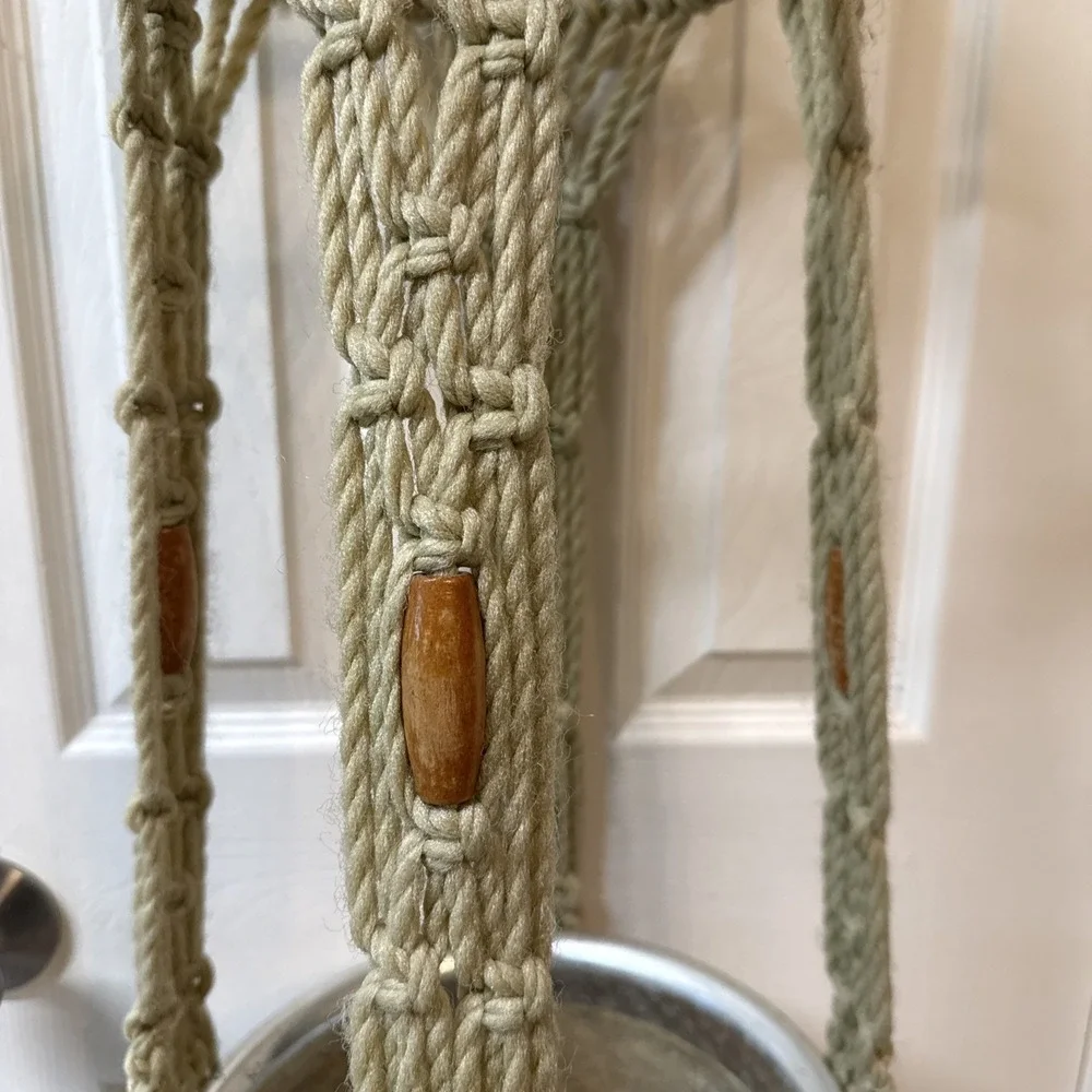 Vintage Macrame & Wood Bead  60/70s Hanging Plant Holder Boho 59